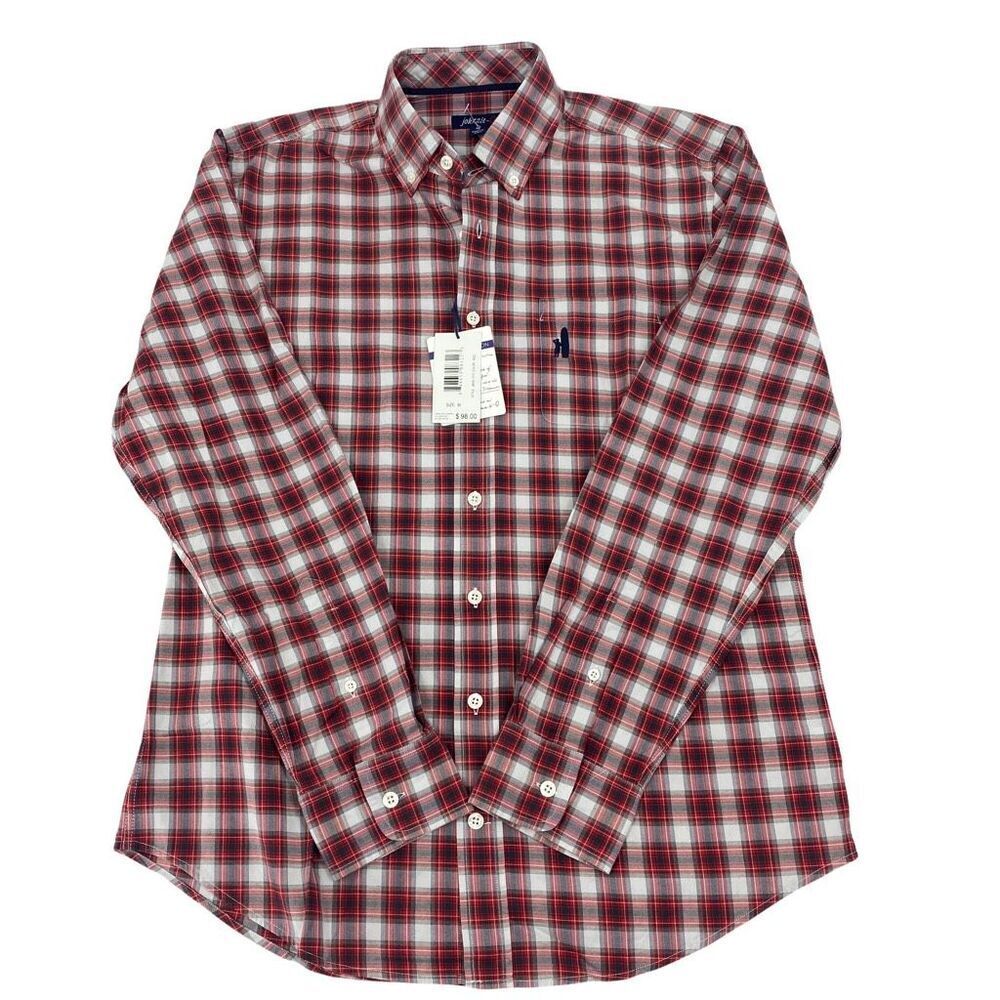Johnnie-O Button Down Shirt Red Plaid Long Sleeve Pocket Egyptian Cotton JMWL M